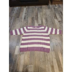 American sweetheart xl womens lavender and white 3/4 sleeve knit sweater